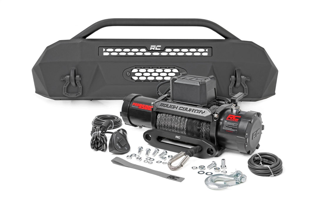 Rough Country 10714 Front Bumper Hybrid 9500-Lb Pro Series Winch Synthetic Rope 16-22 Toyota Tacoma Rough Country - Truck Part Superstore