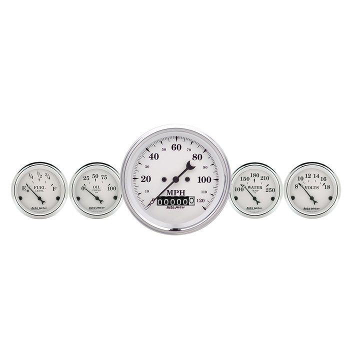 AutoMeter 1600 2 PC. GAUGE KIT; 3-3/8in. QUAD/SPEEDOMETER; 240-33 O; OLD TYME WHITE - Truck Part Superstore