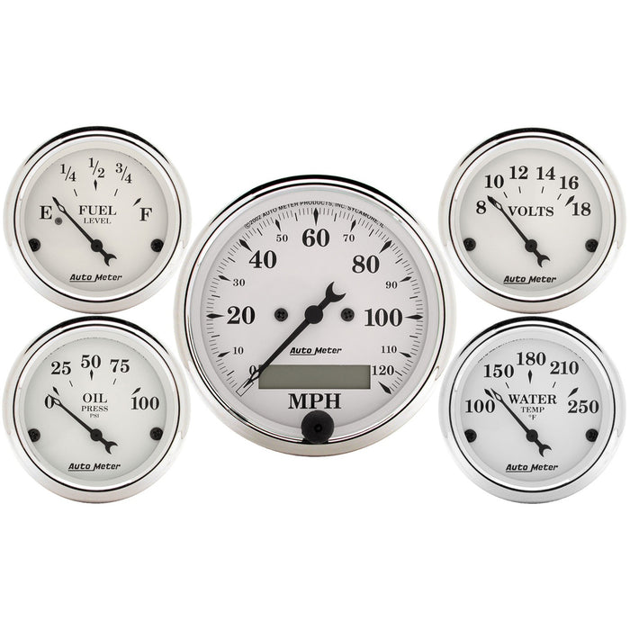 AutoMeter 1602 GAUGE KIT; 5 PC.; 3 1/8in./2 1/16in.; ELEC. SPEEDOMETER; OLD TYME WHITE - Truck Part Superstore