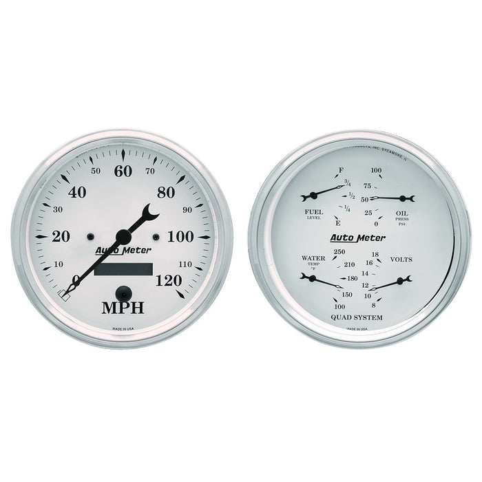 AutoMeter 1603 2 PC. GAUGE KIT; 5in. QUAD/SPEEDOMETER; 240-33 O; OLD TYME WHITE - Truck Part Superstore