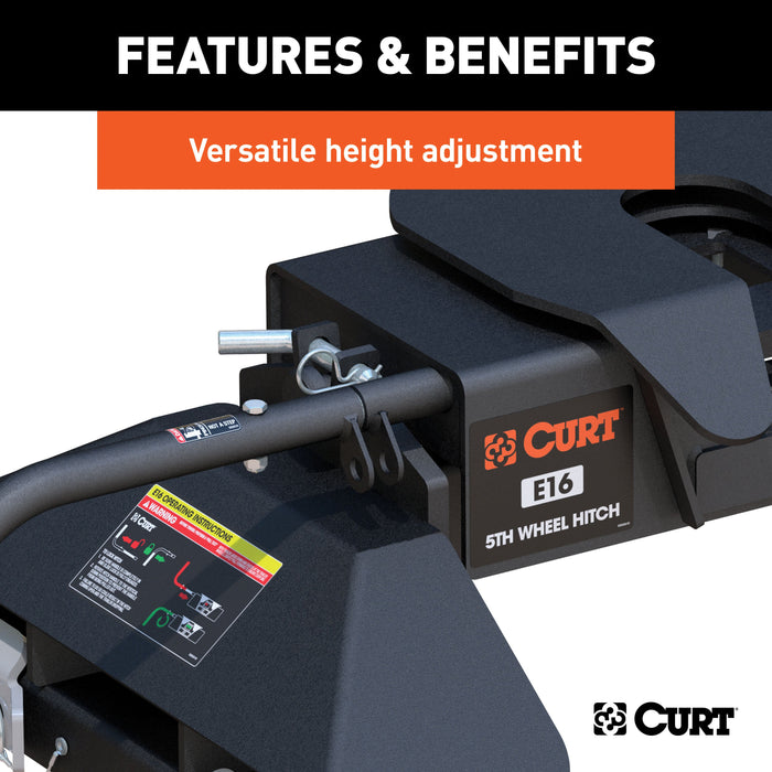 CURT 16061 E16 5th Wheel Hitch; Select Silverado; Sierra 2500; 3500 HD; 8ft. Bed Puck Syste - Truck Part Superstore