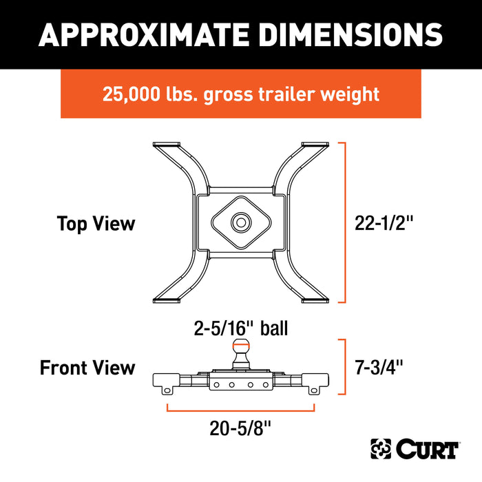 CURT 16085 Spyder 5th Wheel Rail Gooseneck Hitch with 2-5/16in. Ball; 25K - Truck Part Superstore