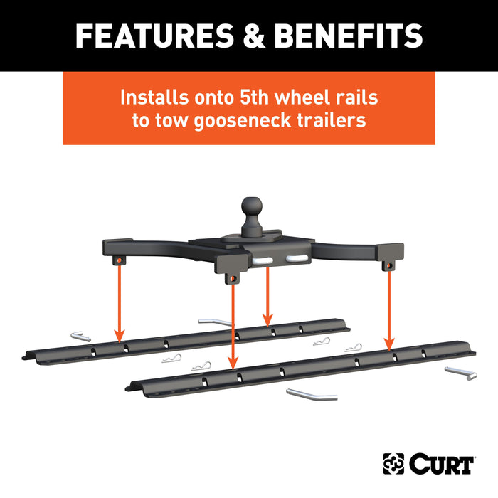 CURT 16085 Spyder 5th Wheel Rail Gooseneck Hitch with 2-5/16in. Ball; 25K - Truck Part Superstore