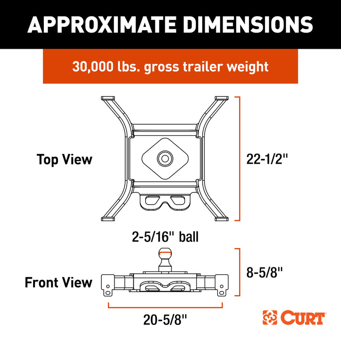 CURT 16090 Spyder 5th Wheel Rail Gooseneck Hitch with 2-5/16in. Ball; 30K - Truck Part Superstore