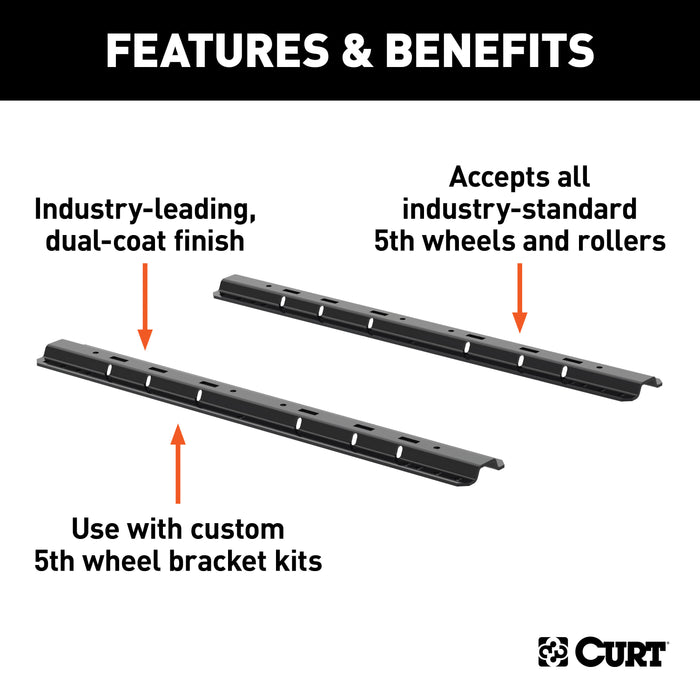 CURT 16104 CURT 16104 Industry-Standard 5th Wheel Hitch Rails; Gloss Black; 25;000 Pounds - Truck Part Superstore