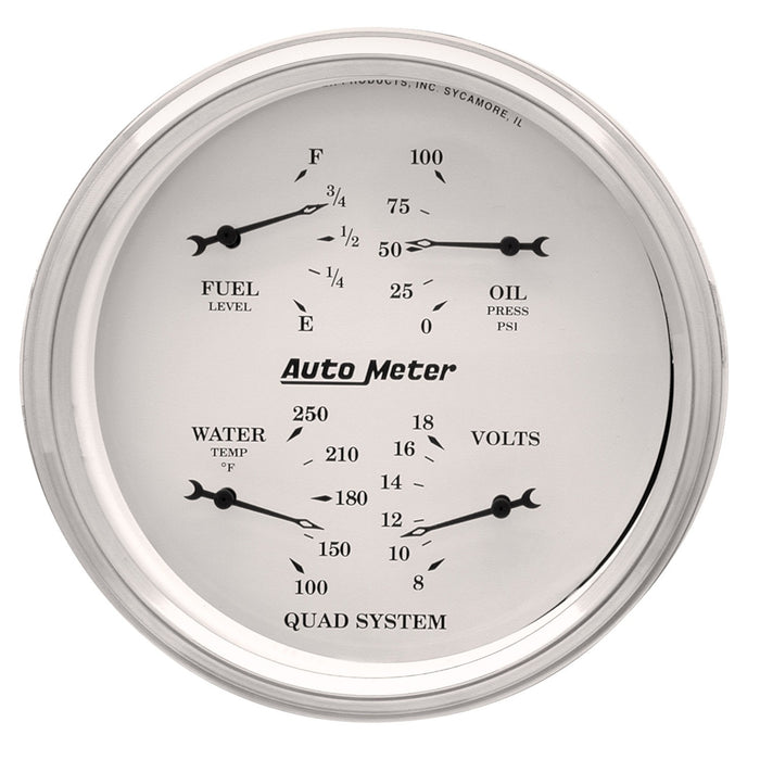 AutoMeter 1610 5in. QUAD GAUGE; 100 PSI/100-250 deg.F/8-18V/240-33 O; OLD-TYME WHITE - Truck Part Superstore