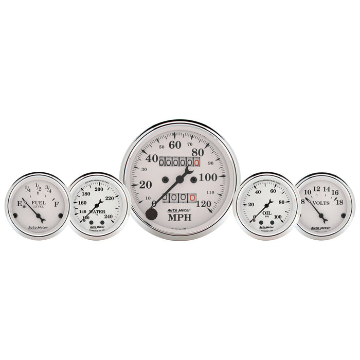 AutoMeter 1611 GAUGE KIT; 5 PC.; 3 1/8in./2 1/16in.; MECH. SPEEDO.; WTMP/OILP; OLD TYME WHT - Truck Part Superstore