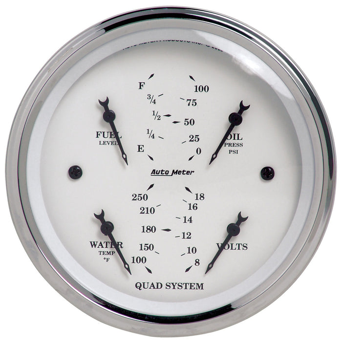 AutoMeter 1612 3-3/8in. QUAD GAUGE; 100 PSI/100-250 deg.F/8-18V/240-33 O; OLD-TYME WHITE - Truck Part Superstore