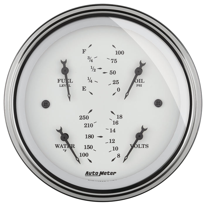 AutoMeter 1614 3-3/8in. QUAD GAUGE; 100 PSI/100-250 deg.F/8-18V/0-90 O; OLD-TYME WHITE - Truck Part Superstore