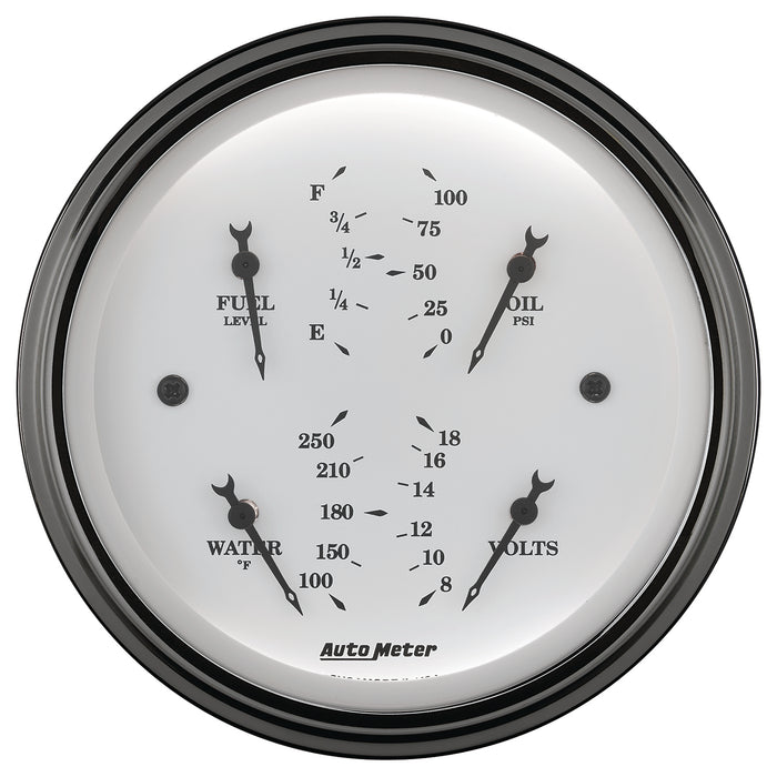 AutoMeter 1614 3-3/8in. QUAD GAUGE; 100 PSI/100-250 deg.F/8-18V/0-90 O; OLD-TYME WHITE - Truck Part Superstore