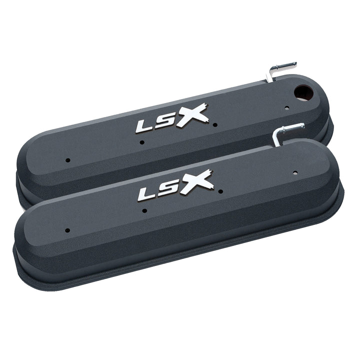 Proform 141-256 Raised "LSX" Emblem Aluminum Valve Covers, Black Crinkle, LS Engines - Truck Part Superstore