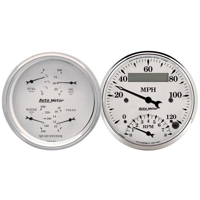 AutoMeter 1620 2 PC. GAUGE KIT; 3-3/8in. QUAD/TACH/SPEEDO; 240-33 O; OLD TYME WHITE - Truck Part Superstore