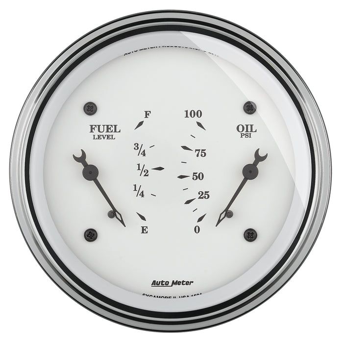 AutoMeter 1624 GAUGE; DUAL; FUEL/OILP; 3 3/8in.; 0OE-90OF/100PSI; ELEC; OLD TYME WHITE - Truck Part Superstore