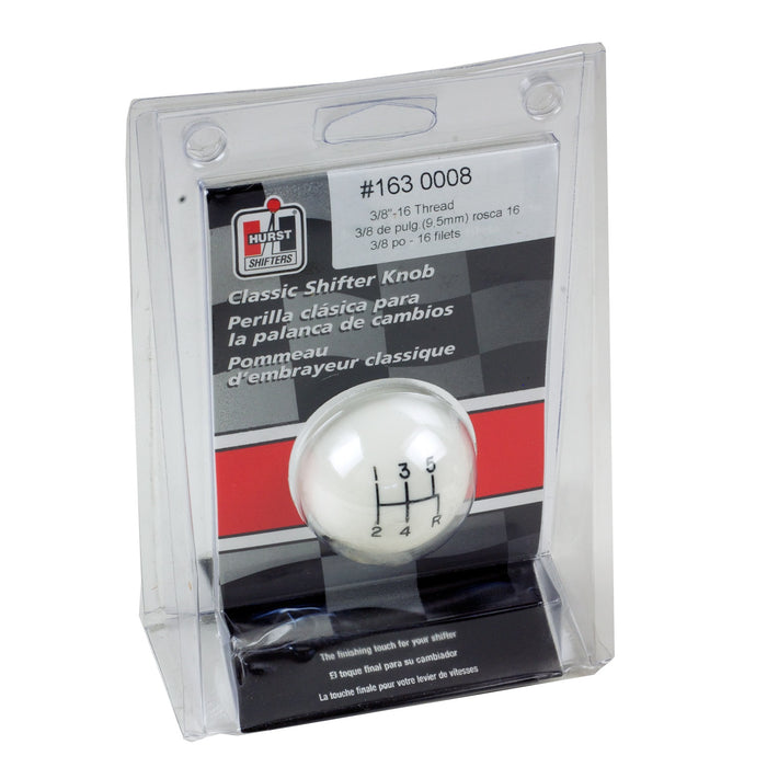 Hurst 1630008 Classic Shifter Knob; 5 Speed; 3/8 in.-16 Threads; White; - Truck Part Superstore