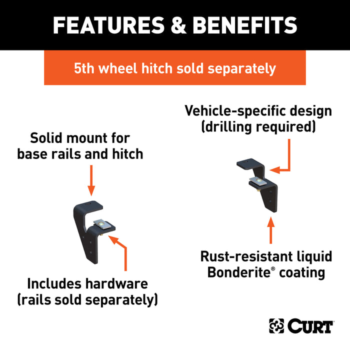 CURT 16301 Semi-Custom 5th Wheel Brackets; Select Dodge Ram 2500; 3500 (No Cab Chassis) - Truck Part Superstore