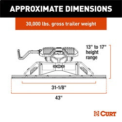 CURT 16321 CURT 16321 PowerRide 30K 5th Wheel Hitch with Base Rails; 30;000 lbs - Truck Part Superstore