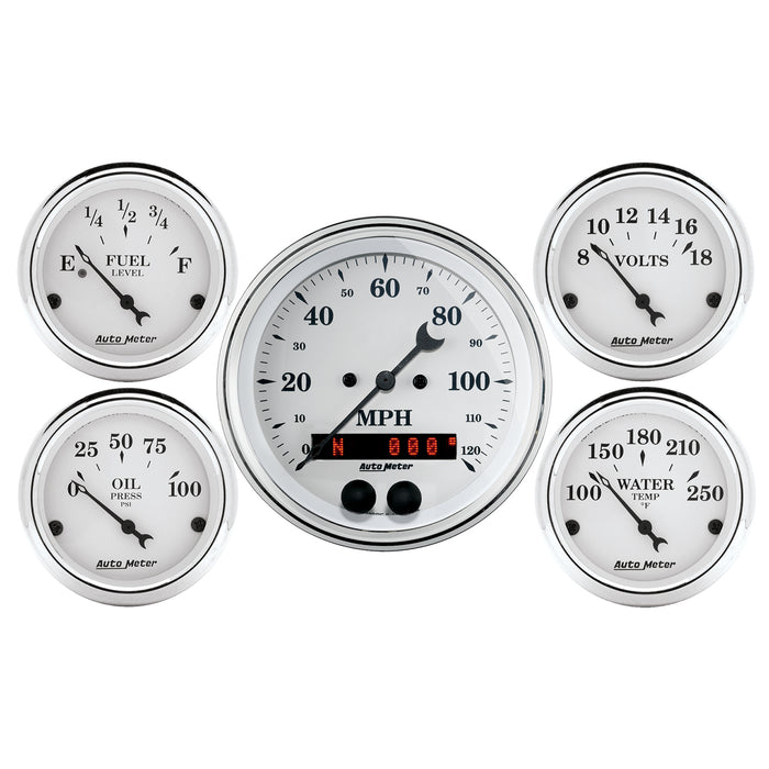 AutoMeter 1650 GAUGE KIT; 5 PC.; 3 3/8in./2 1/16in.; GPS SPEEDOMETER; OLD TYME WHITE - Truck Part Superstore