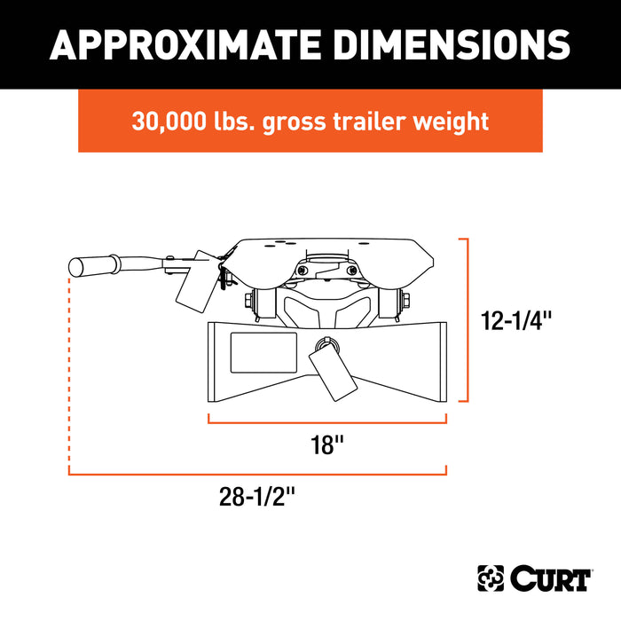 CURT 16590 CURT 16590 A30 5th Wheel Hitch Head Only; Legs or Roller Required; 30;000 lbs - Truck Part Superstore
