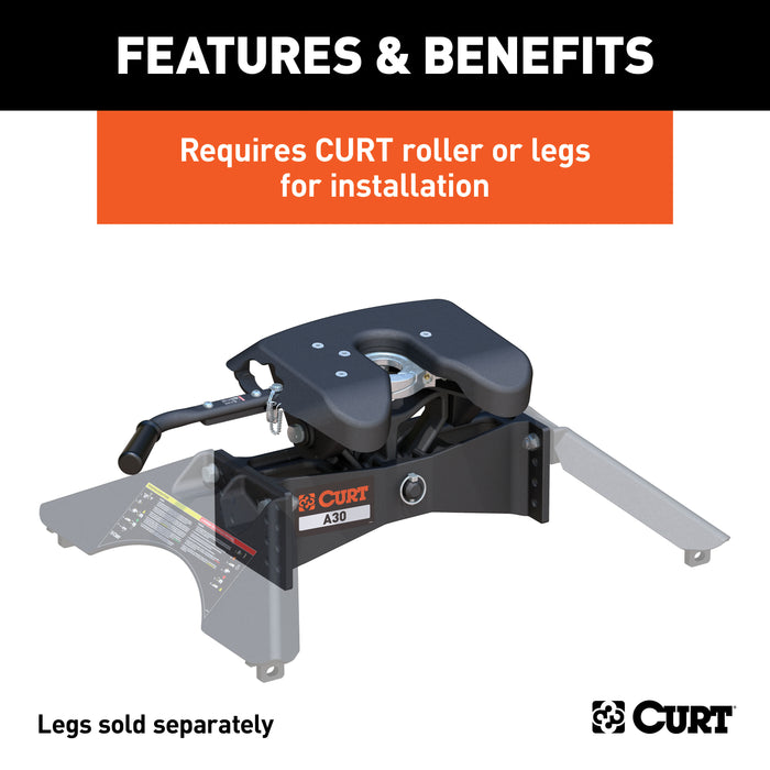 CURT 16590 CURT 16590 A30 5th Wheel Hitch Head Only; Legs or Roller Required; 30;000 lbs - Truck Part Superstore