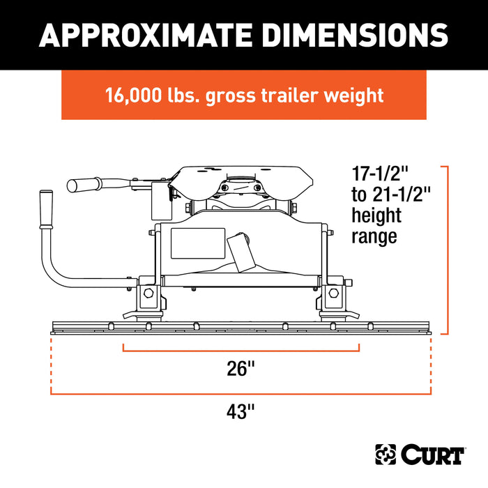 CURT 16621 A16 Sliding 5th Wheel Hitch with Rails; 16;000 lbs. - Truck Part Superstore