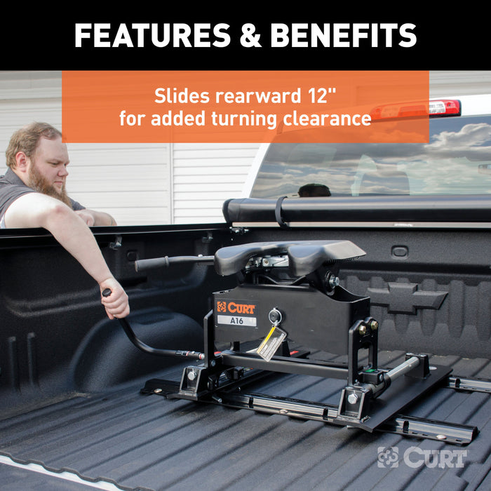CURT 16621 A16 Sliding 5th Wheel Hitch with Rails; 16;000 lbs. - Truck Part Superstore