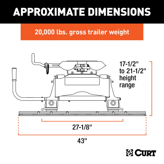 CURT 16636 Q20 Sliding 5th Wheel Hitch with Rails; 20;000 lbs. - Truck Part Superstore