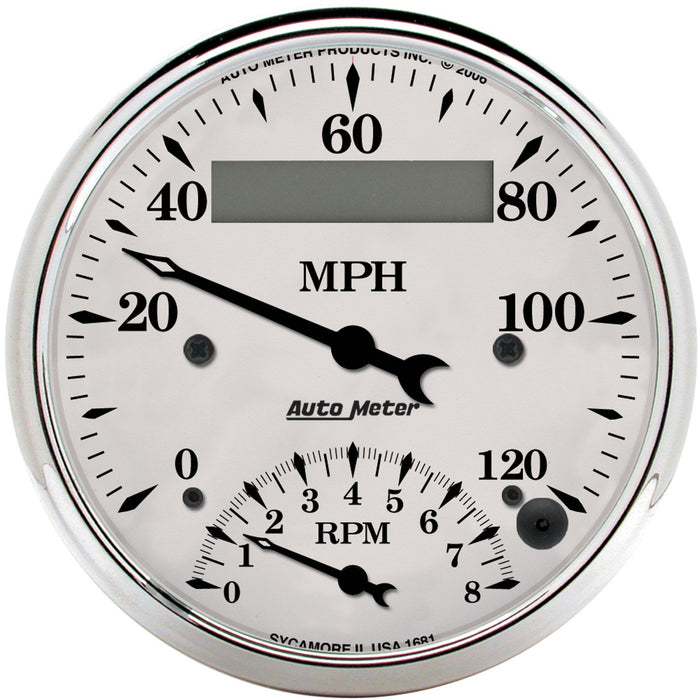 AutoMeter 1681 GAUGE; TACH/SPEEDO; 3 3/8in.; 120MPH/8K RPM; ELEC. PROGRAM.; OLD TYME WHT - Truck Part Superstore