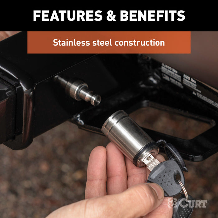 CURT 23516 5/8in. Hitch Lock (2in. Receiver; Barbell; Stainless) - Truck Part Superstore