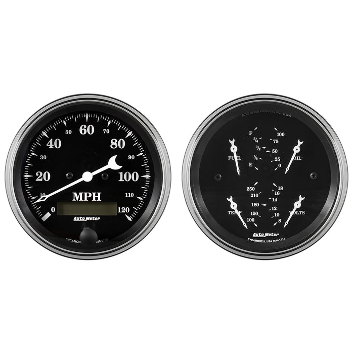 AutoMeter 1700 2 PC. GAUGE KIT; 3-3/8in. QUAD/SPEEDOMETER; 240-33 O; OLD TYME BLACK - Truck Part Superstore