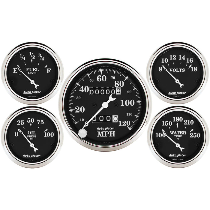 AutoMeter 1708 GAUGE KIT; 5 PC.; 3 1/8in./2 1/16in.; MECH. SPEEDOMETER; OLD TYME BLACK - Truck Part Superstore