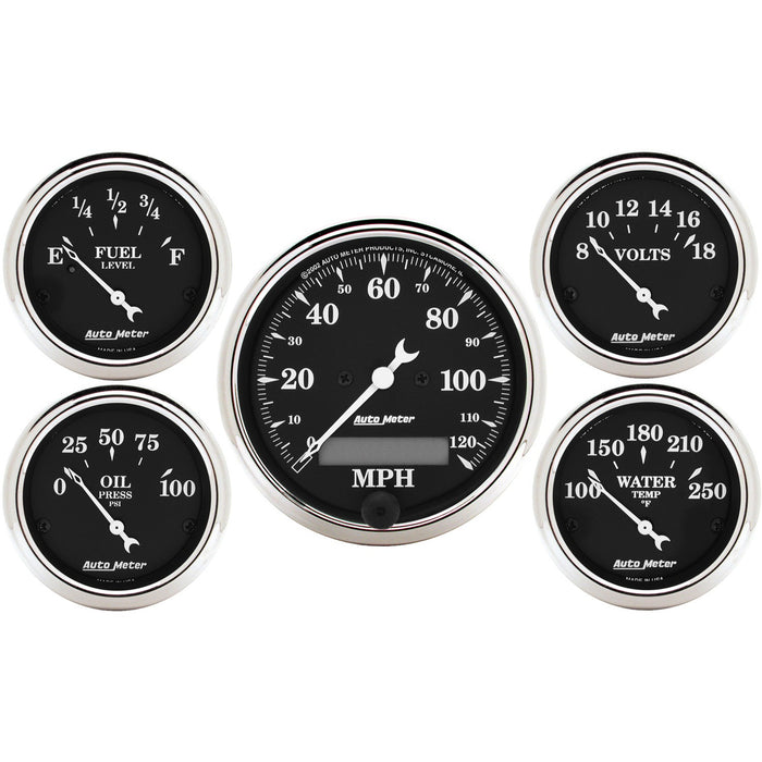AutoMeter 1709 GAUGE KIT; 5 PC.; 3 1/8in./2 1/16in.; ELEC. SPEEDOMETER; OLD TYME BLACK - Truck Part Superstore