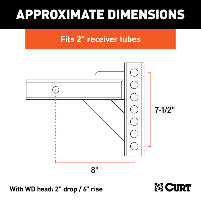 CURT 17100 Weight Distribution Shank (2in. Shank; 2in. Drop; 6in. Rise) - Truck Part Superstore