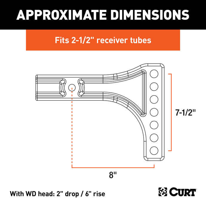 CURT 17131 Weight Distribution Shank (2-1/2in. Shank; 2in. Drop; 6in. Rise) - Truck Part Superstore