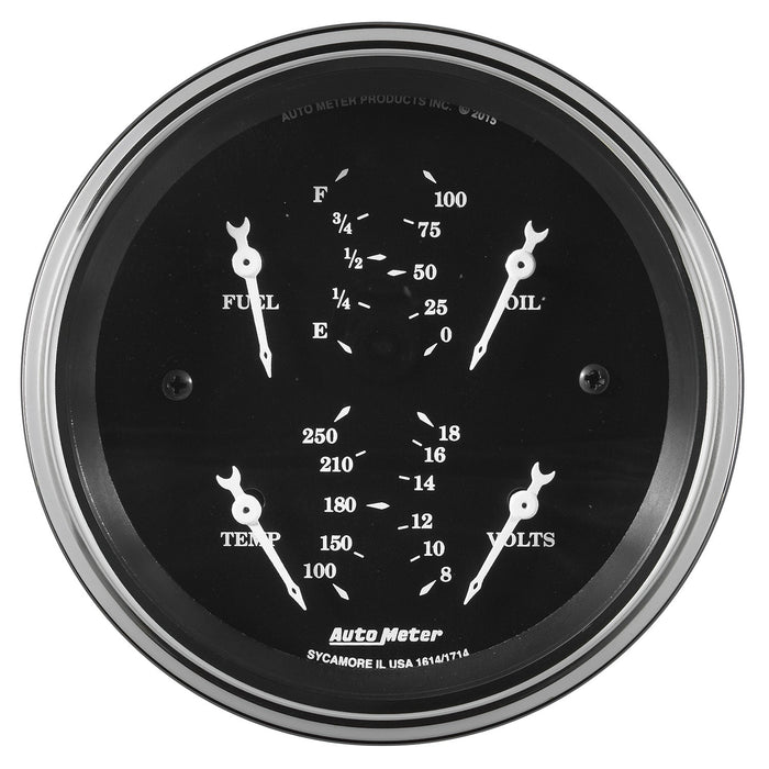 AutoMeter 1714 GAUGE; QUAD; 3 3/8in.; 0OE-90OF; ELEC; OLD TYME BLACK - Truck Part Superstore