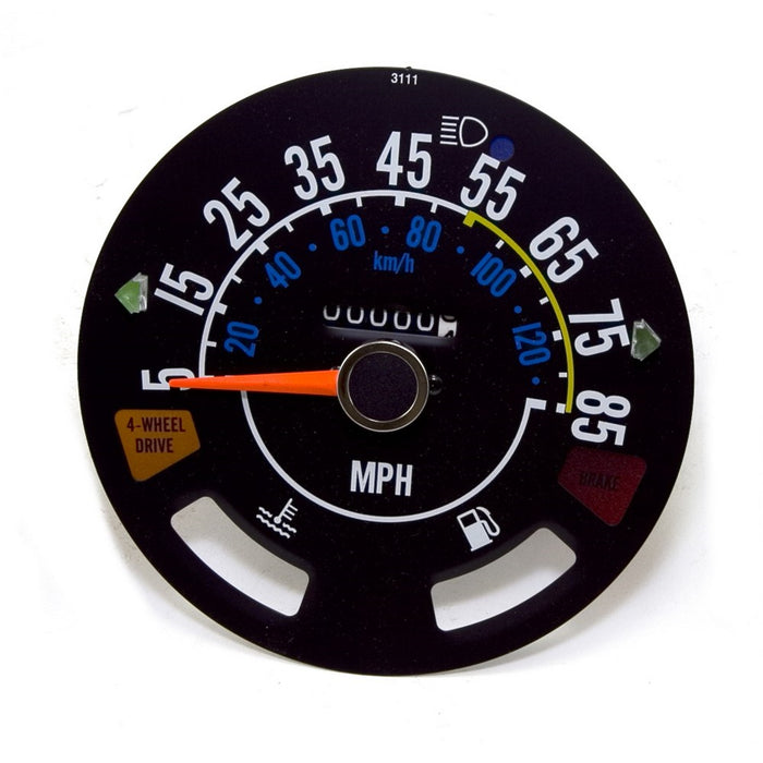 Omix 17207.03 Speedometer Head; w/Odometer; 5-85 MPH; Black Face w/Red Pointer; - Truck Part Superstore