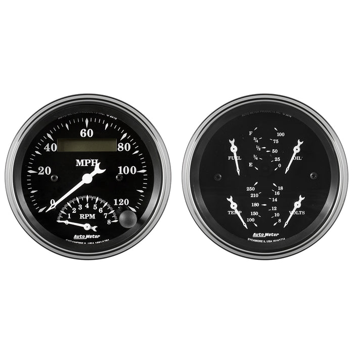 AutoMeter 1720 2 PC. GAUGE KIT; 3-3/8in. QUAD/TACH/SPEEDO; 240-33 O; OLD TYME BLACK - Truck Part Superstore