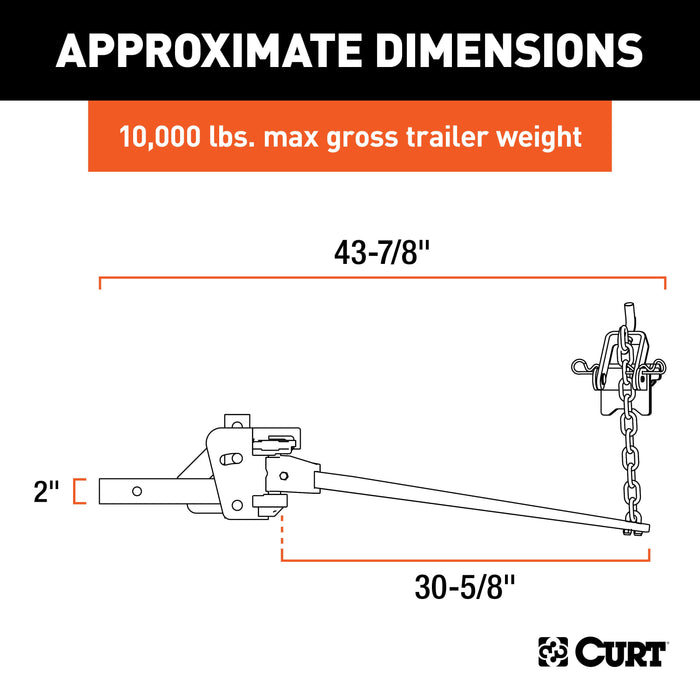 CURT 17302 CURT 17302 Long Trunnion Bar Weight Distribution Hitch; Up to 10K; 2-Inch Shank - Truck Part Superstore