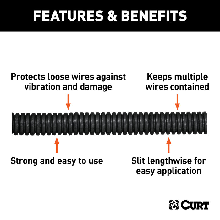 CURT 59825 3/8in. x 25ft. Convoluted Slit Loom Tubing (Packaged) - Truck Part Superstore