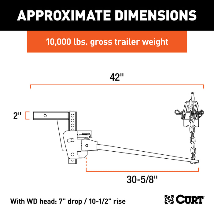 CURT 17352 CURT 17352 Deep Drop Trunnion Weight Distribution Hitch; Up to 10K; 2-Inch Shank - Truck Part Superstore