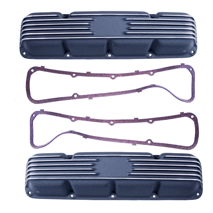 Omix 17401.13 Valve Cover Set; Die Cast Aluminum; Black; Finned; Pair; - Truck Part Superstore