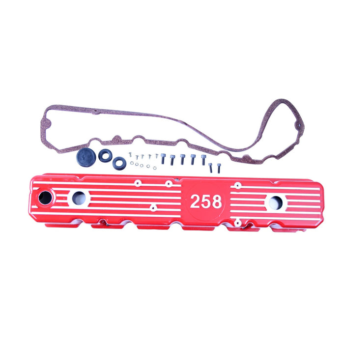Omix 17401.14 Valve Cover; Aluminum; w/Gasket; 4.2L Logo; Red; - Truck Part Superstore