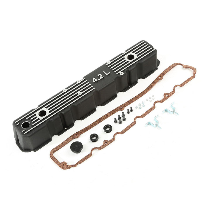 Omix 17401.21 Valve Cover; Aluminum; Black; w/Gasket; Hardware; 4.2L Logo; - Truck Part Superstore