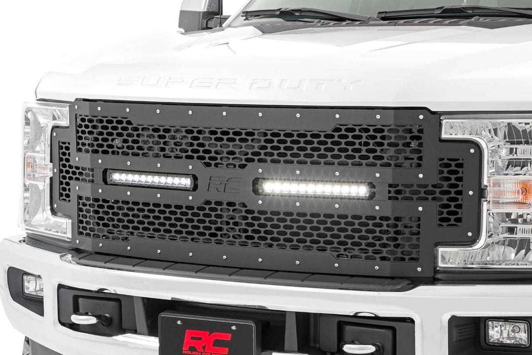 Rough Country 70216 Ford Mesh Grille w/Dual 12 Inch Black-Series LEDs 17-19 Super Duty Rough Country - Truck Part Superstore