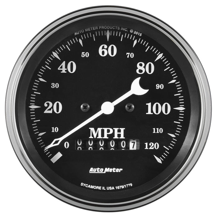 AutoMeter 1779 GAUGE; SPEEDO.; 3 3/8in.; 120MPH; ELEC. PROG. W/WHEEL ODO; OLD TYME BLACK - Truck Part Superstore