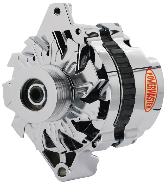 Powermaster Performance 17802 Alternator; CS130; Straight Mounting; 105 Amp; 85 Idle; 6 Groove Pulley; Chrome; - Truck Part Superstore