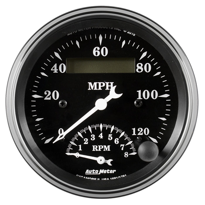 AutoMeter 1781 GAUGE; TACH/SPEEDO; 3 3/8in.; 120MPH/8K RPM; ELEC. PROGRAM.; OLD TYME BLK - Truck Part Superstore