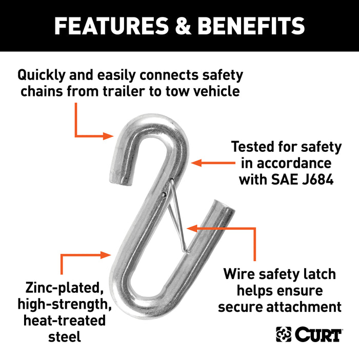 CURT 81830 Certified 17/32in. Safety Latch S-Hook (7;600 lbs.) - Truck Part Superstore