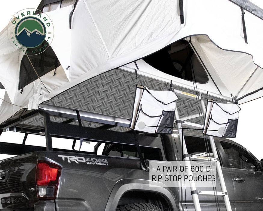 Overland Vehicle Systems 18031926 Roof Top Tent Extended 3 Person Roof Top Tent With Annex White/Dark Gray Rain Fly Black Cover Nomadic Arctic Overland Vehicle Systems - Truck Part Superstore