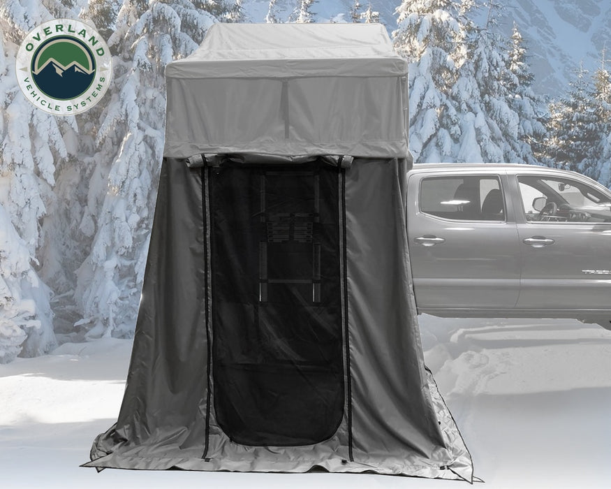 Overland Vehicle Systems 18031926 Roof Top Tent Extended 3 Person Roof Top Tent With Annex White/Dark Gray Rain Fly Black Cover Nomadic Arctic Overland Vehicle Systems - Truck Part Superstore