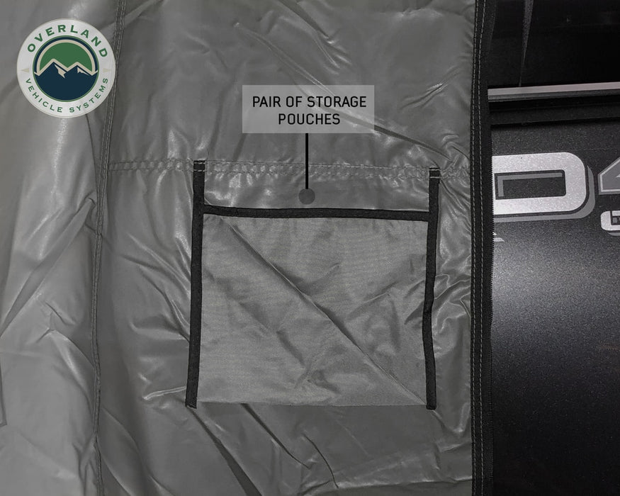 Overland Vehicle Systems 18031926 Roof Top Tent Extended 3 Person Roof Top Tent With Annex White/Dark Gray Rain Fly Black Cover Nomadic Arctic Overland Vehicle Systems - Truck Part Superstore